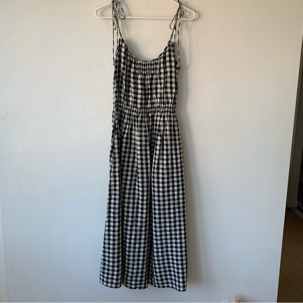 NWT Doen Leslie Linen Tie Strap A Line Midi Dress Marilyn Gingham Black White - Picture 7 of 15